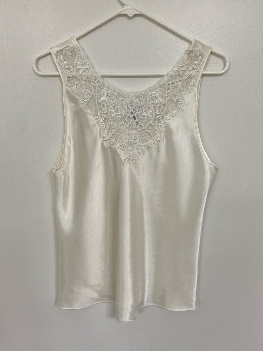 Vintage Cinema Etoile Ivory Satin Lace Camisole Tank Top Large Made USA 90s